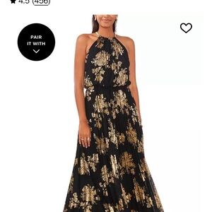 Elegant Black and Gold Floral Maxi Dress